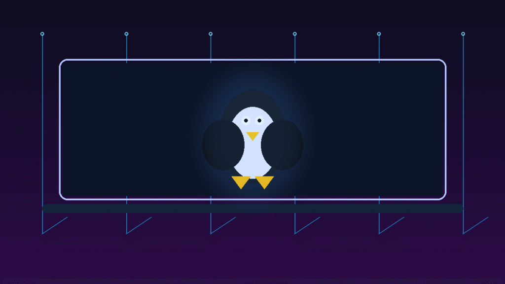 Portada del artículo “Las mejores distribuciones de Linux 2025”, con fondo azul-púrpura, un portátil y un pingüino minimalista, estilo tecnológico moderno.