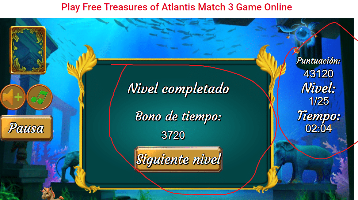 solitaire juego completado treasure of atlantis