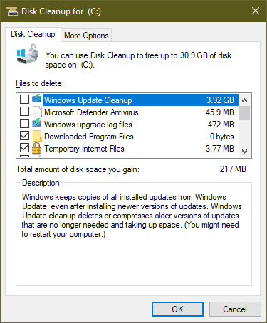 Nettoyage de la mise à jour de Windows