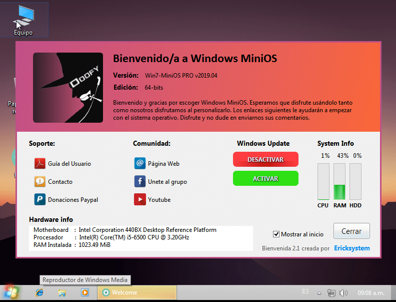 Caractéristiques de Windows MiniOS 7