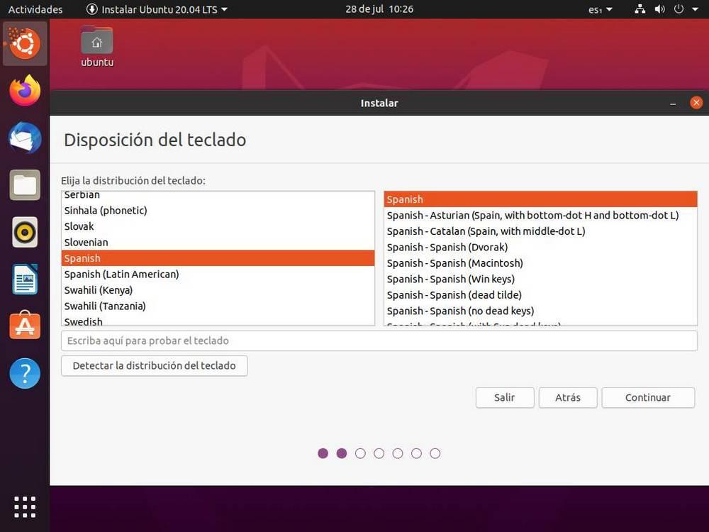 Instalar Ubuntu - Distribución de teclado