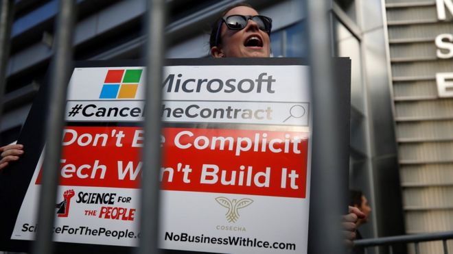 Protest in front of Microsoft's New York headquarters
