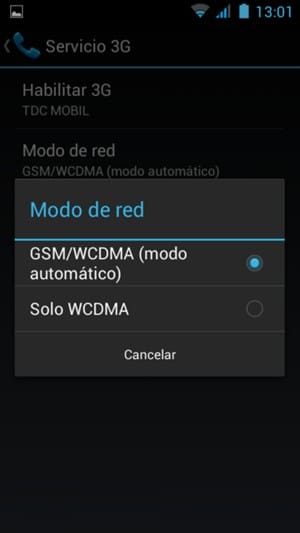 Seleccione GSM/WCDMA para habilitar 3G