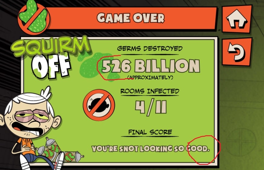 The Loud House Germ Skirmish finished game won