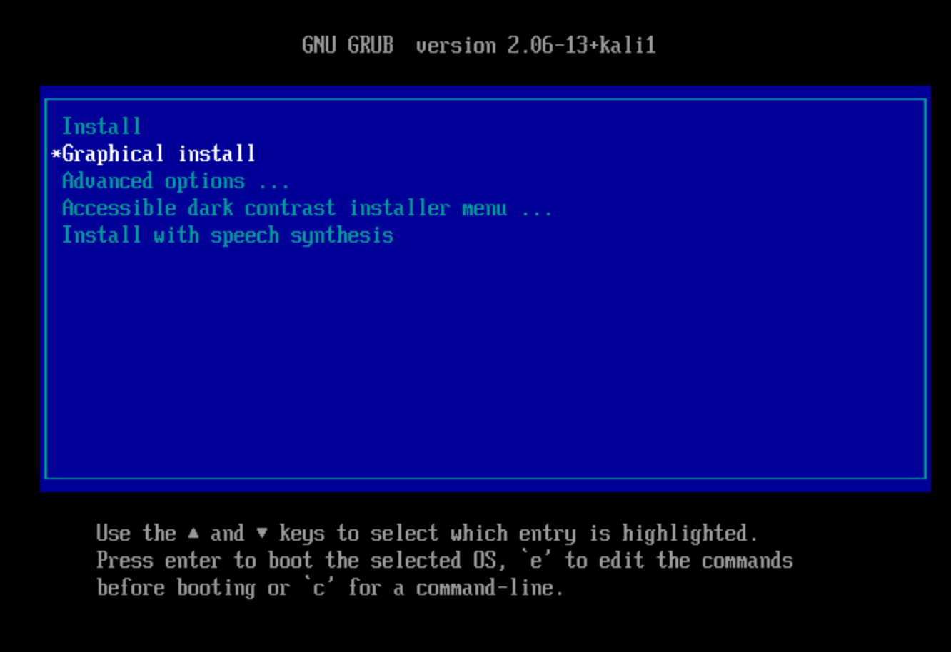 kali linux installation boot