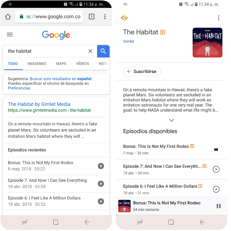 Búsqueda de podcasts desde Google para abrirlos en la app