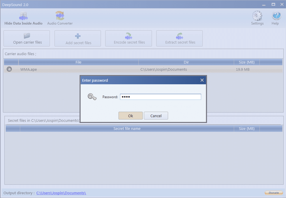 Selección de archivo carrier para análisis en DeepSound