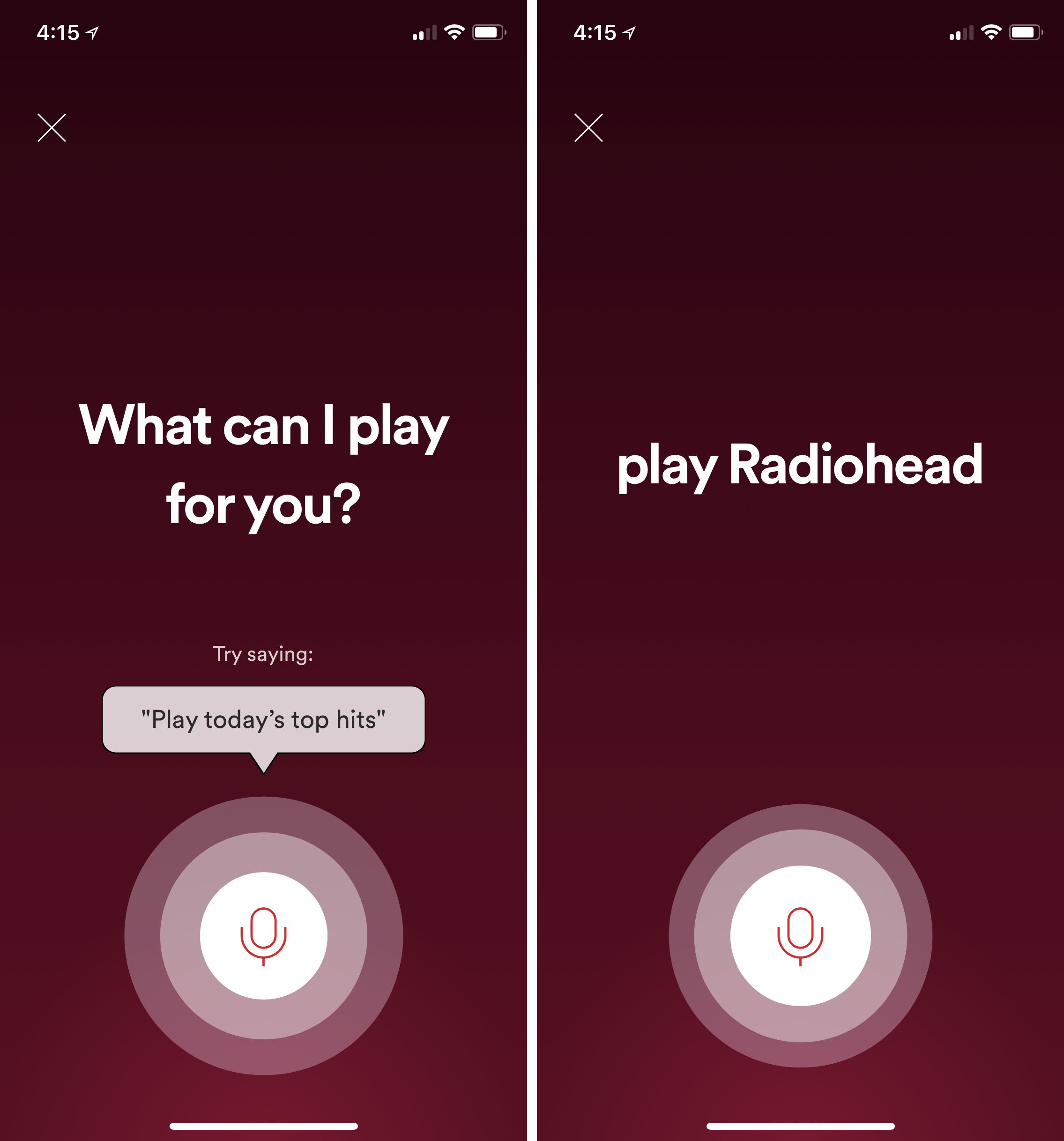 Imagen 2 — Interfaz de búsqueda por voz de Spotify en iOS