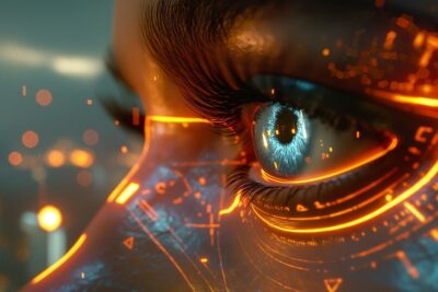 cyberpunk, neon, hud, interface, sci-fi, futuristic, cybernetic, bionic eye, augmented reality, artificial intelligence, retina scan, iris, biometric, surveillance, hologram, ui, user interface, technology, glow, macro, transhuman, biohacking, security