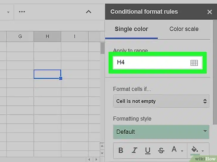 Aplicar al rango en el panel de formato condicional