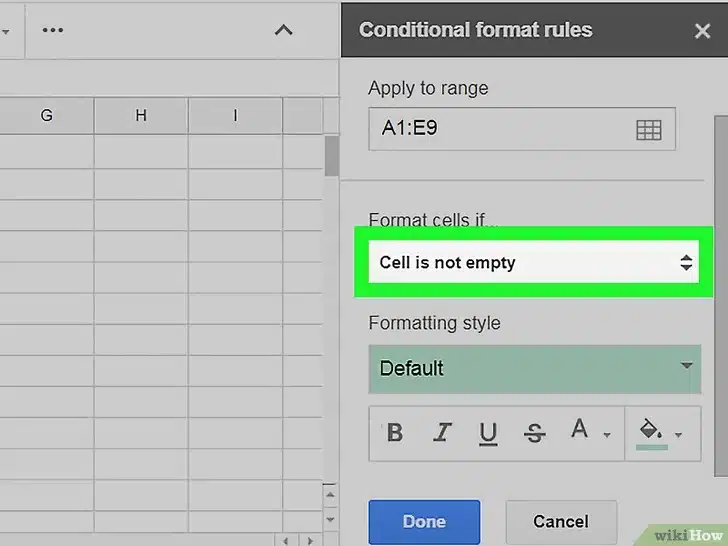 Abrir el desplegable Formatear celdas si